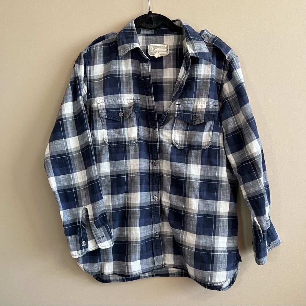 ✨ Current/Elliott Women’s Blue White Plaid The Perfect Shirt Venice Plaid 1 S